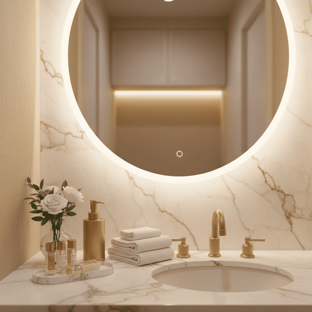 Spacious bathroom trailer interior during active corporate event use